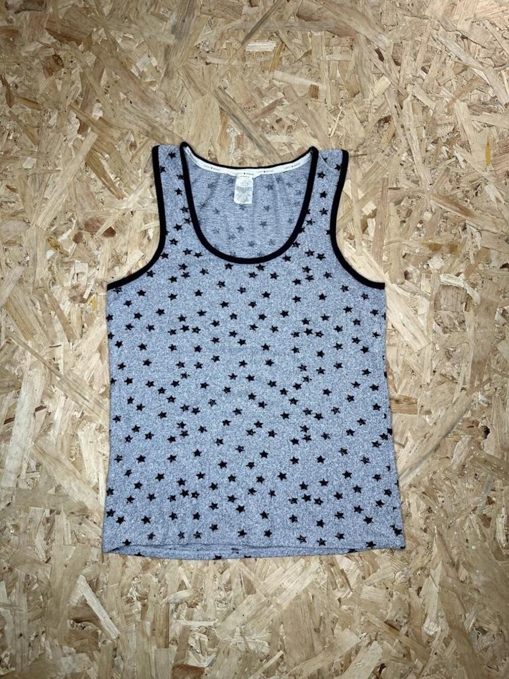 Lucky Brand Tank Top Womens Medium Gray Black Star Print Soft Knit Sleeveless